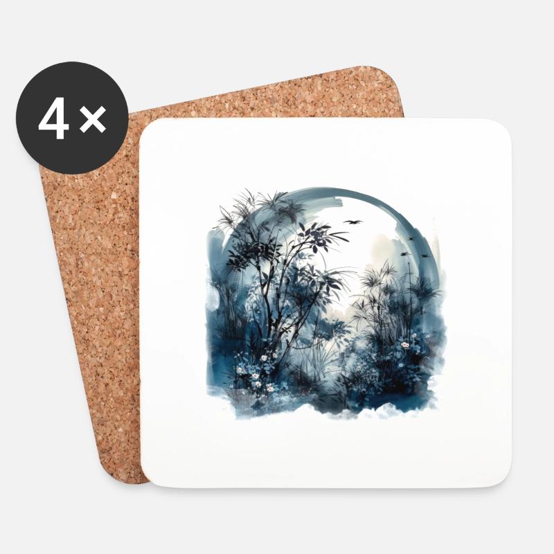 Aquarell Wald Illustration - Untersetzer (4er-Set) - Weiß