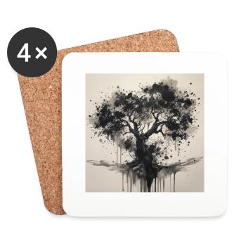 Schwarzer Baum im Aquarell-Stil - Untersetzer (4er-Set) - Weiß - Vorne