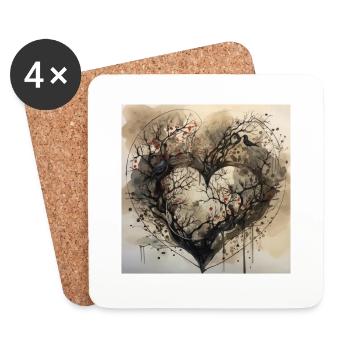 Forest in the shape of a heart - nature conservation watercolor - Coasters (set of 4) - white - Front