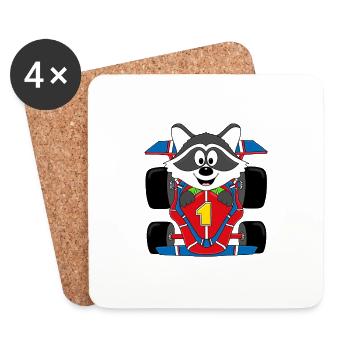 WASCHBÄR - RENNFAHRER - AUTO - RENNAUTO - TIER - Untersetzer (4er-Set) - Weiß - Vorne