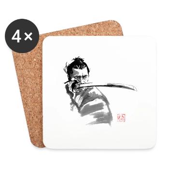 samurai en garde 03 - Dessous de verre (lot de 4) - blanc - Devant