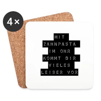 T-Shirt "mit Zahnpasta im Ohr" - Untersetzer (4er-Set) - Weiß - Vorne