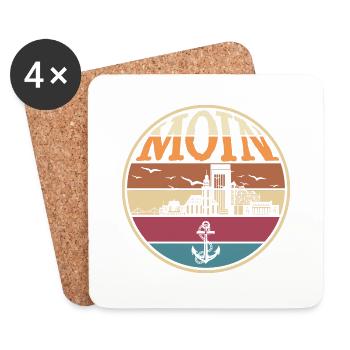 Moin Hamburg Retro Skyline Silhouette Hafen Möwen - Untersetzer (4er-Set) - Weiß - Vorne