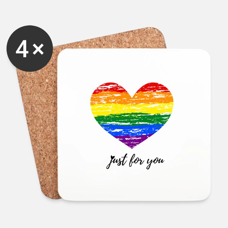 Pride Herz Regenbogenfarben LGBT Just for You - Untersetzer (4er-Set) - Weiß