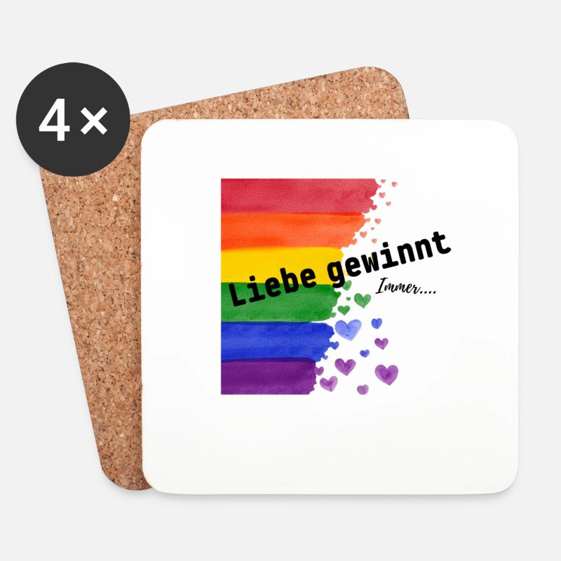 Liebe gewinnt immer Priede Regenbogen LGBTHerzen - Untersetzer (4er-Set) - Weiß