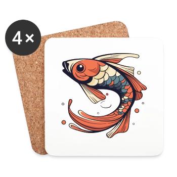 Carpe Koi - Dessous de verre (lot de 4) - blanc - Devant