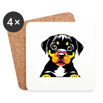 Rottweiler Chien Rottweiler Puppy Puppy Dogs - Dessous de verre (lot de 4) - blanc - Devant