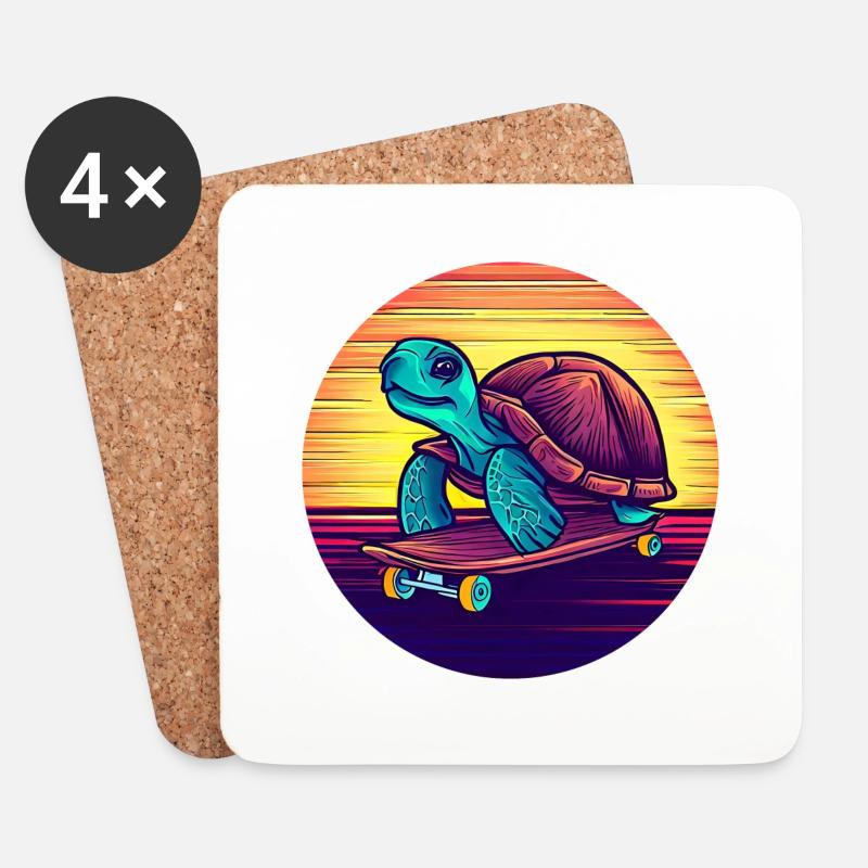 Schildkröte fährt auf einem Skateboard Sunset - Untersetzer (4er-Set) - Weiß