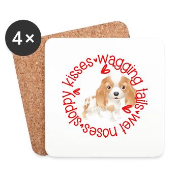 Cute King Charles Spaniel, sloppy kisses - Coasters (set of 4) - white - Front