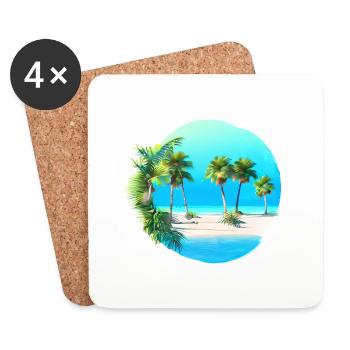 Vacances d’été Palmiers Sun Palm Island Beach - Dessous de verre (lot de 4) - blanc - Devant