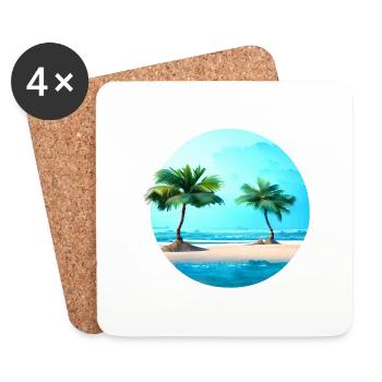 Vacances d’été île plage palmiers palmiers soleil palmier - Dessous de verre (lot de 4) - blanc - Devant