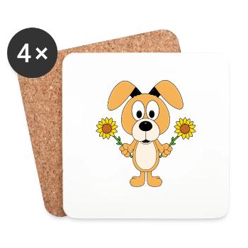SONNENBLUMEN - BLUMEN - HUND - TIER - Untersetzer (4er-Set) - Weiß - Vorne