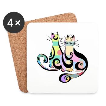 Chats - Dessous de verre (lot de 4) - blanc - Devant