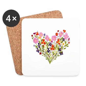 Aquarelle Cœur de Fleur - Dessous de verre (lot de 4) - blanc - Devant