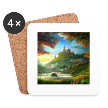 Painting of a fantasy landscape at sunrise - Coasters (set of 4) - white - Front
