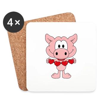 LIEBE - LOVE - TIER - VERLIEBT - SCHWEIN - HERZEN - Untersetzer (4er-Set) - Weiß - Vorne