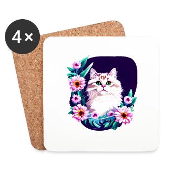 Katze Perser Perserkatze Haustier Tier blumen - Untersetzer (4er-Set) - Weiß - Vorne