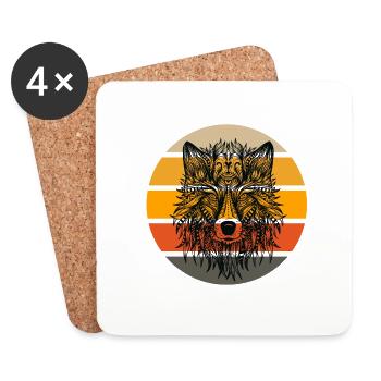 Wolf Sunset Head - Coasters (set of 4) - white - Front