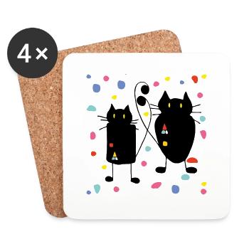 Chats - Dessous de verre (lot de 4) - blanc - Devant