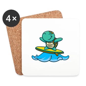Cute turtle on the surfboard - Coasters (set of 4) - white - Front