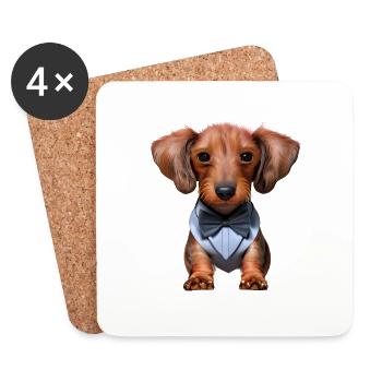 Dachshund with suit Dog Dogs Dachshund puppy - Coasters (set of 4) - white - Front