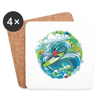 Canoë dans les vagues - Dessous de verre (lot de 4) - blanc - Devant