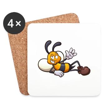 Abeille de dessin animé en ponte - Dessous de verre (lot de 4) - blanc - Devant