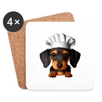 Teckel chien cuisine chiens teckel chiot restaurateur - Dessous de verre (lot de 4) - blanc - Devant