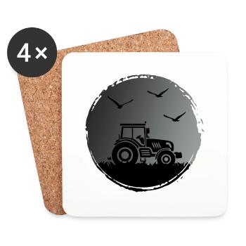 Tractor Tractor driver "Harvest in the moonlight" - Coasters (set of 4) - white - Front