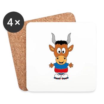 STIER - BULLE - INLINER - SPORT - TIER - KINDER - Untersetzer (4er-Set) - Weiß - Vorne