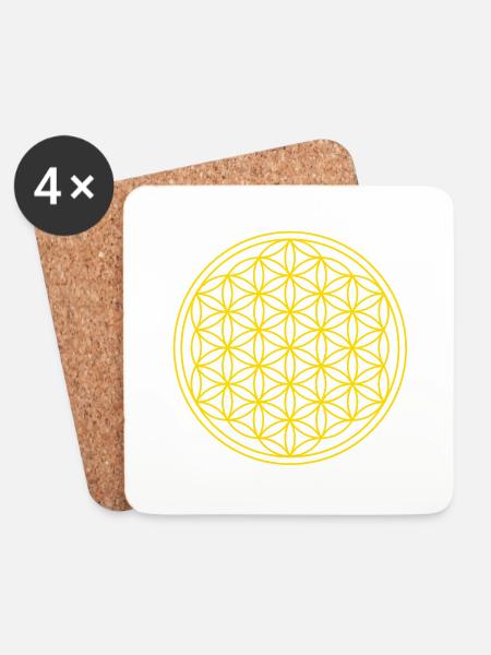Flower of Life Flower of Life Yoga Gold Yellow - Coasters (set of 4) - white