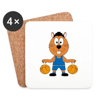 BASKETBALL - SPORT - BIBER - TIER - KIND - BABY - Untersetzer (4er-Set) - Weiß - Vorne