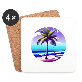 Palmen Insel Sommerurlaub Strand Sonne Palme - Untersetzer (4er-Set) - Weiß - Vorne