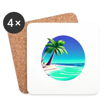 Palmier Soleil Vacances d’été Plage Île Palmier - Dessous de verre (lot de 4) - blanc - Devant