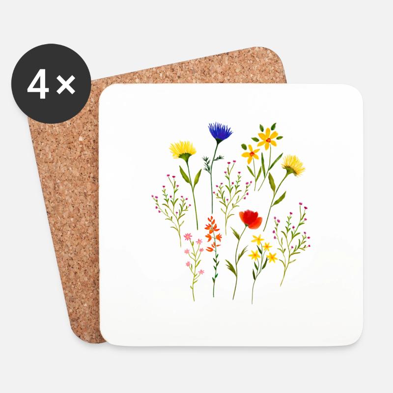 Lose Wildblumen Blumenwiese Aquarell - Untersetzer (4er-Set) - Weiß