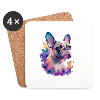 Französische Bulldogge - Untersetzer (4er-Set) - Weiß - Vorne