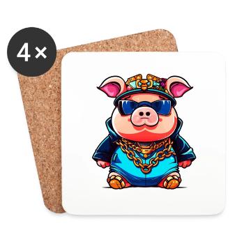 Cochon cool - Dessous de verre (lot de 4) - blanc - Devant