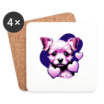 Dog owner dog Yorkshire Terrier puppy - Coasters (set of 4) - white - Front