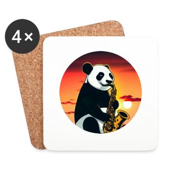 Panda mignon jouant du saxophone au coucher du soleil - Dessous de verre (lot de 4) - blanc - Devant