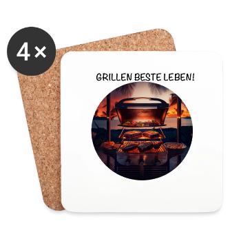 Grillen beste Leben! bei Sonnenuntergang am Strand - Untersetzer (4er-Set) - Weiß - Vorne
