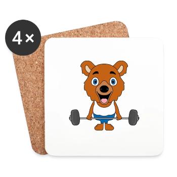BODYBUILDING - FITNESS - TEDDY - BÄR - SPORT - Untersetzer (4er-Set) - Weiß - Vorne