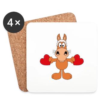 PFERD - PONY - HERZEN - LIEBE - LOVE - TIER - KIND - Untersetzer (4er-Set) - Weiß - Vorne