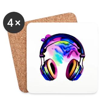 Headphones Singer Listen to music Singing Musicians Singing - Coasters (set of 4) - white - Front