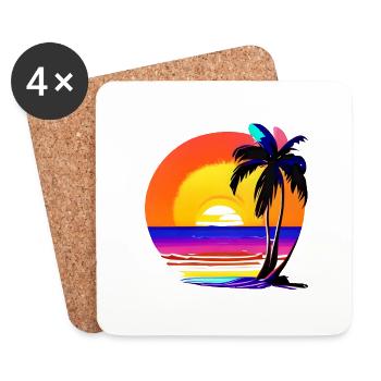 Strand Palmen Sommerurlaub Insel Sonne Palme - Untersetzer (4er-Set) - Weiß - Vorne