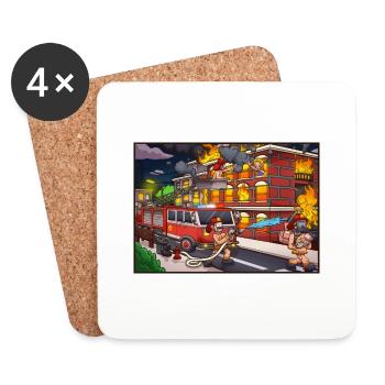 Cartoon Firefighters Saving People - Coasters (set of 4) - white - Front