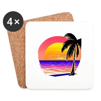 Palm Beach Summer Holiday Sun Palm Islands Island - Coasters (set of 4) - white - Front