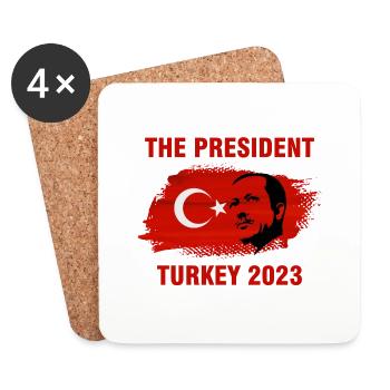 Le président Recep Tayyip Erdogan Turquie 2023 - Dessous de verre (lot de 4) - blanc - Devant