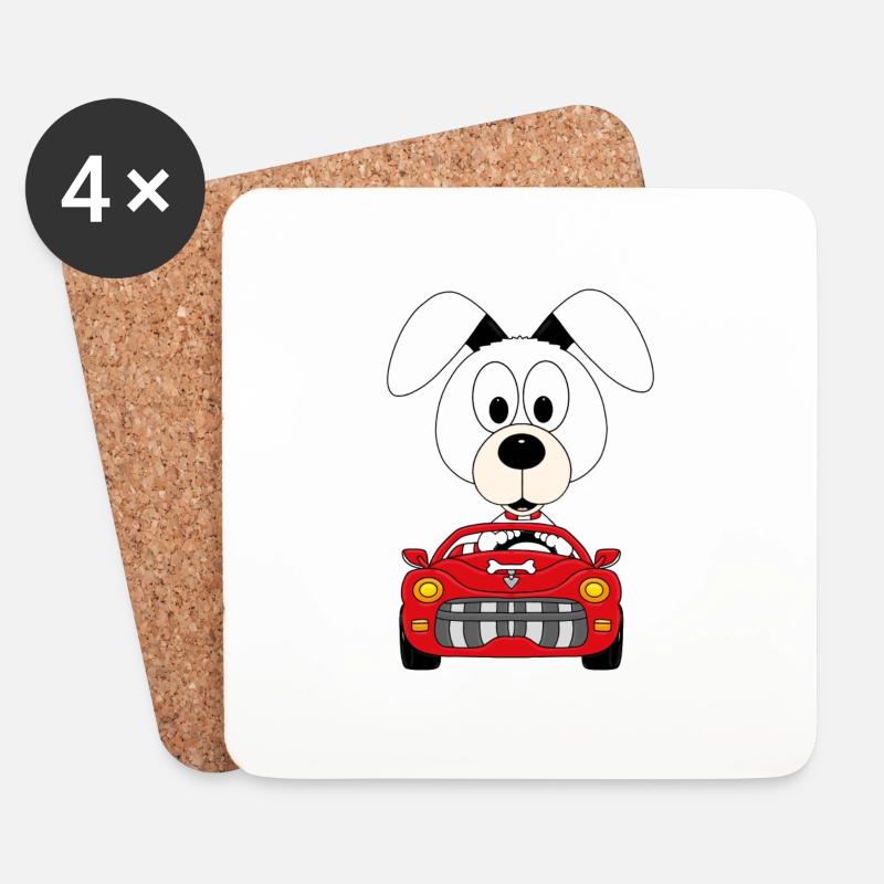 AUTO - HUND - TIER - KIND - BABY - AUTOFAHRER - Untersetzer (4er-Set) - Weiß