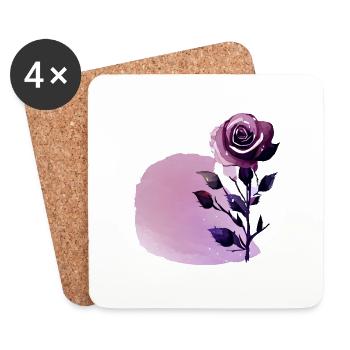 Rose fleur rose design - Dessous de verre (lot de 4) - blanc - Devant