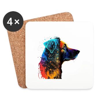 Chien dans une émeute de couleurs / Chien multicolore - Dessous de verre (lot de 4) - blanc - Devant